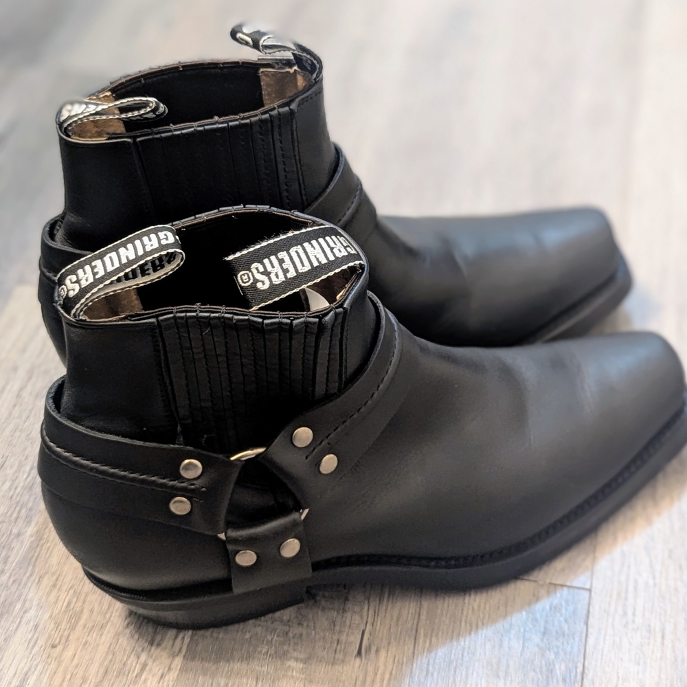 Grinders Black Leather Men's Western Moto Boots Size 44/11